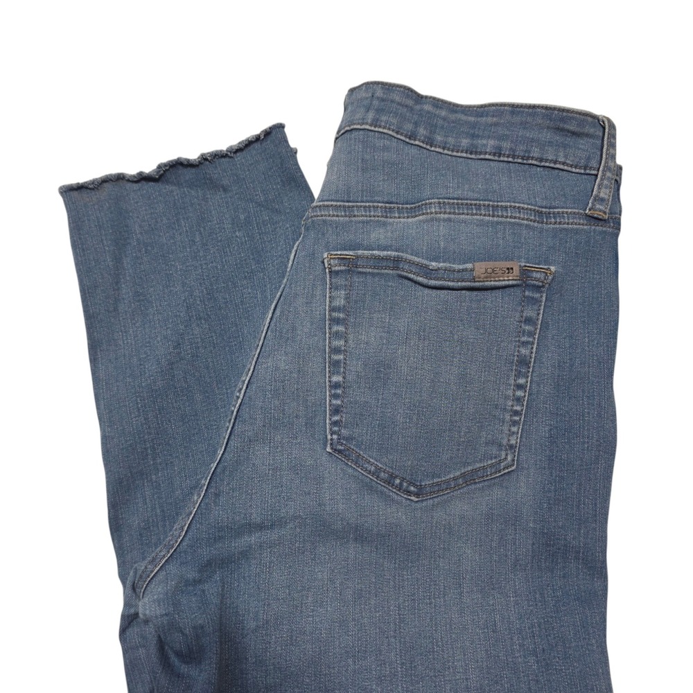 Joe's Jeans The Lara Mid Rise Straight Ankle Women 32 Blue Raw Hem Stretch Denim